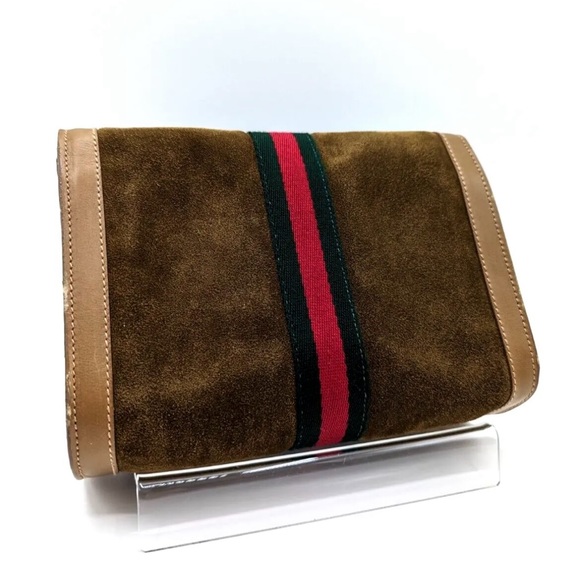 🔴SOLD🔴Gucci Vintage Flap Sherry Line Clutch bag Handbag Suede - Picture 8 of 17